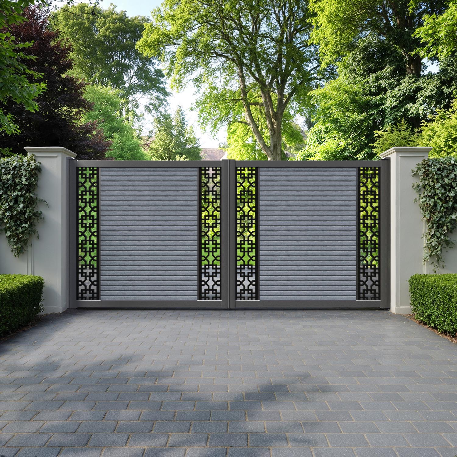 Hudson Zaria Straight Top Driveway Gate - Anthracite - Middle & End Screen