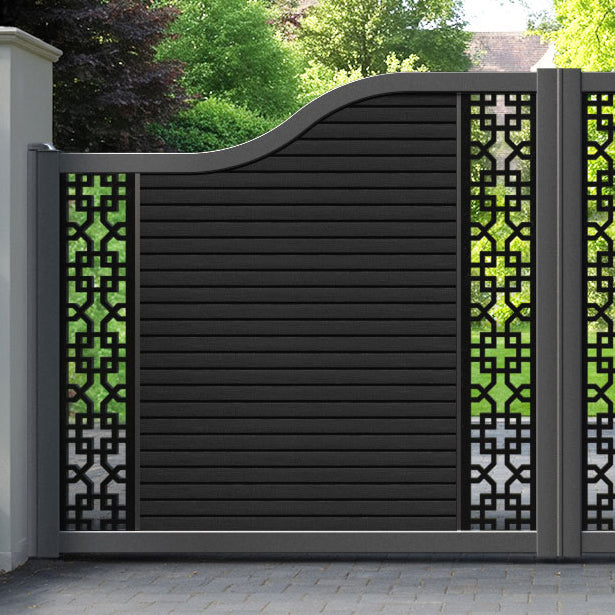 Hudson Zaria Curved Top Driveway Gate - Black - Middle & End Screen