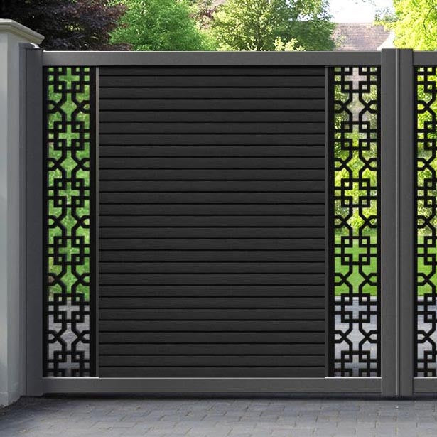 Hudson Zaria Straight Top Driveway Gate - Black - Middle & End Screen