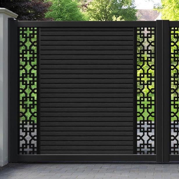 Hudson Zaria Straight Top Driveway Gate - Black - Middle & End Screen
