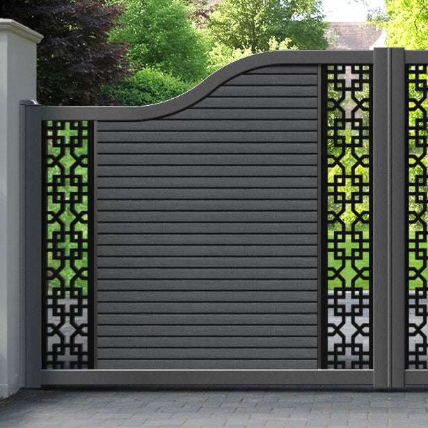 Hudson Zaria Curved Top Driveway Gate - Dark Grey - Middle & End Screen