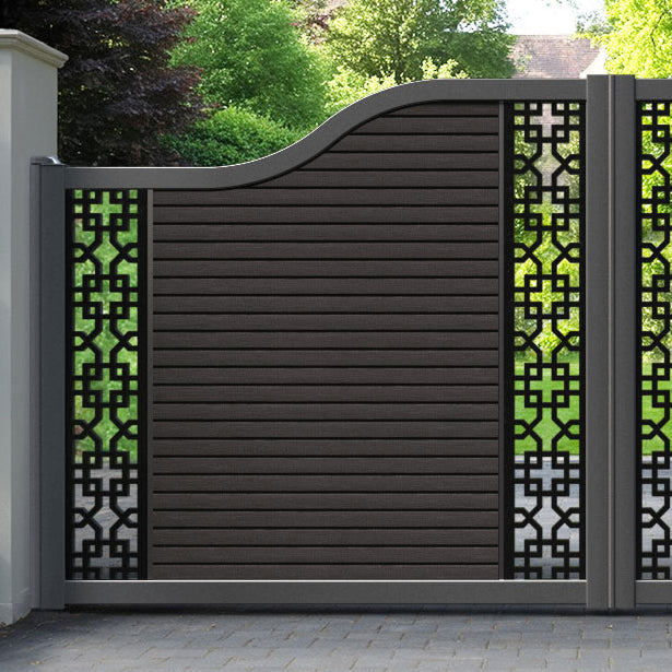Hudson Zaria Curved Top Driveway Gate - Dark Oak - Middle & End Screen