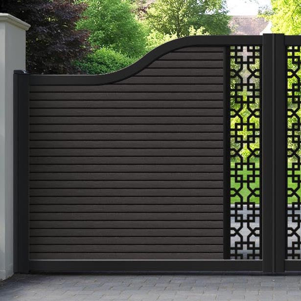 Hudson Zaria Curved Top Driveway Gate - Dark Oak - Middle Screen