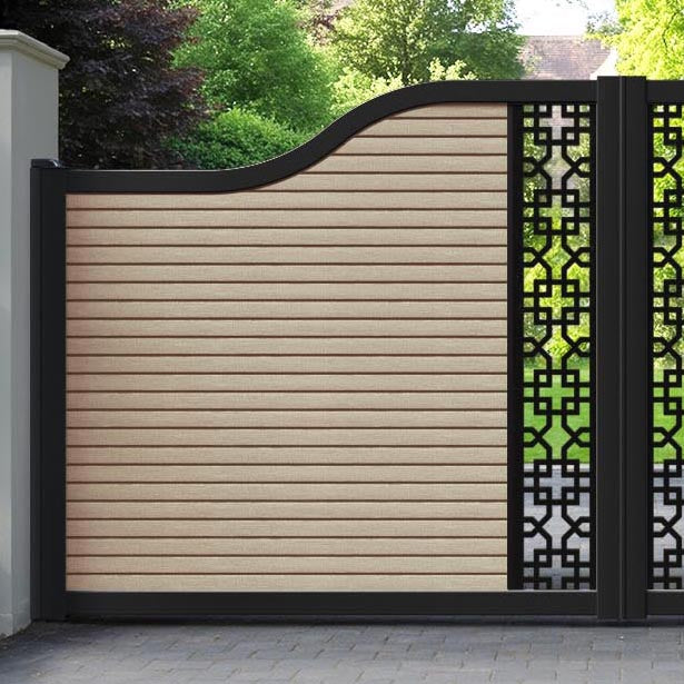 Hudson Zaria Curved Top Driveway Gate - Light Oak - Middle Screen