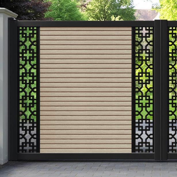Hudson Zaria Straight Top Driveway Gate - Light Oak - Middle & End Screen