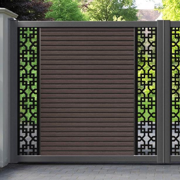 Hudson Zaria Straight Top Driveway Gate - Mid Brown - Middle & End Screen