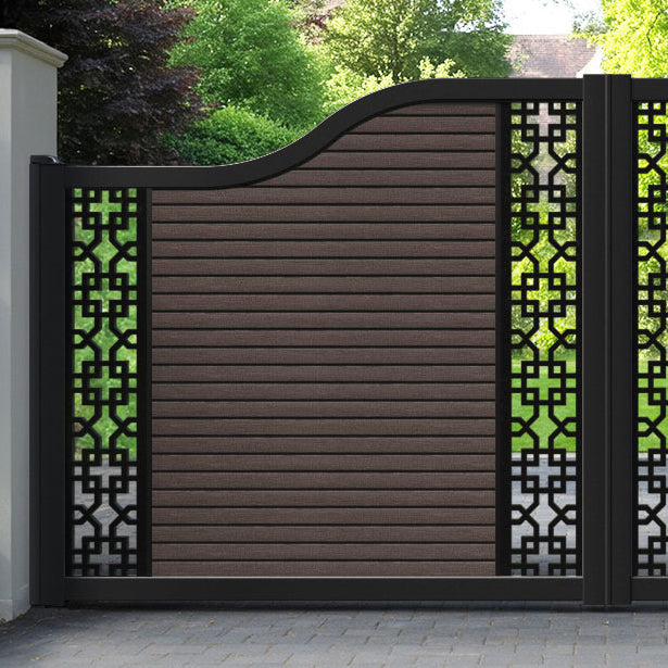 Hudson Zaria Curved Top Driveway Gate - Mid Brown - Middle & End Screen
