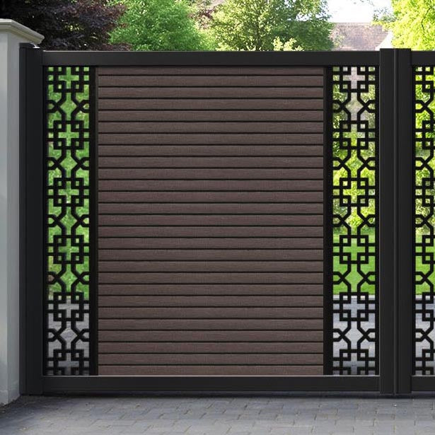 Hudson Zaria Straight Top Driveway Gate - Mid Brown - Middle & End Screen