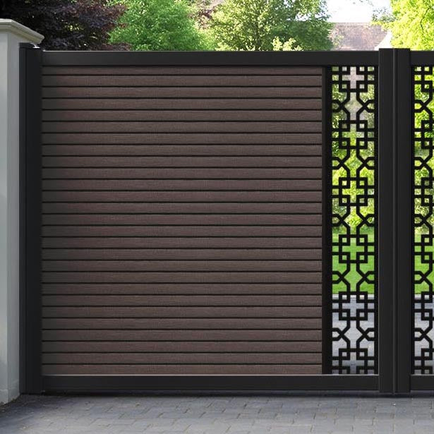 Hudson Zaria Straight Top Driveway Gate - Mid Brown - Middle Screen