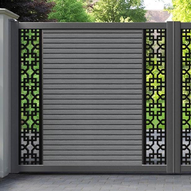 Hudson Zaria Straight Top Driveway Gate - Mid Grey - Middle & End Screen