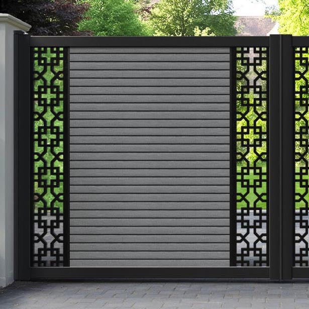 Hudson Zaria Straight Top Driveway Gate - Mid Grey - Middle & End Screen