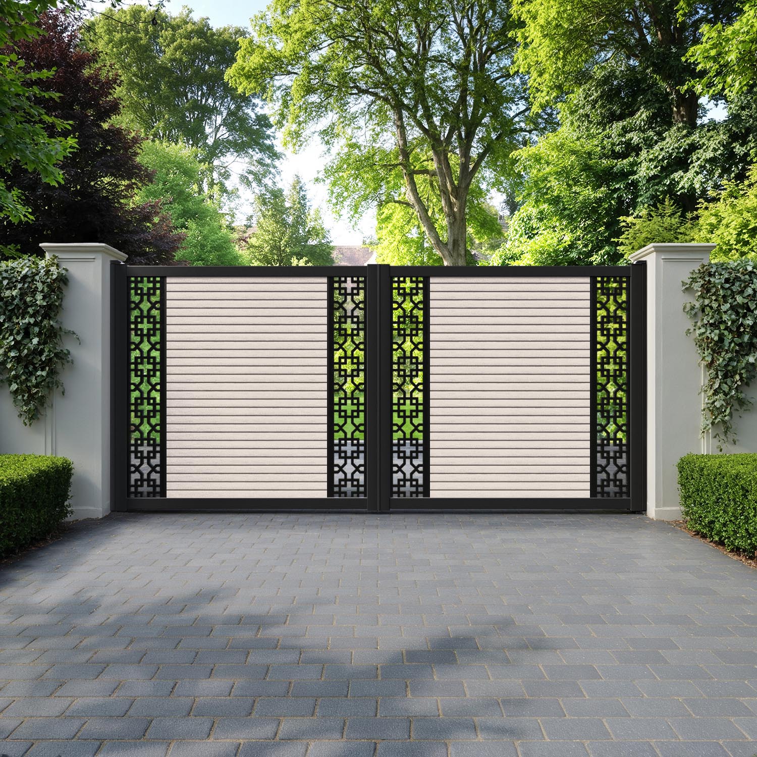 Hudson Zaria Straight Top Driveway Gate - Mid Stone - Middle & End Screen