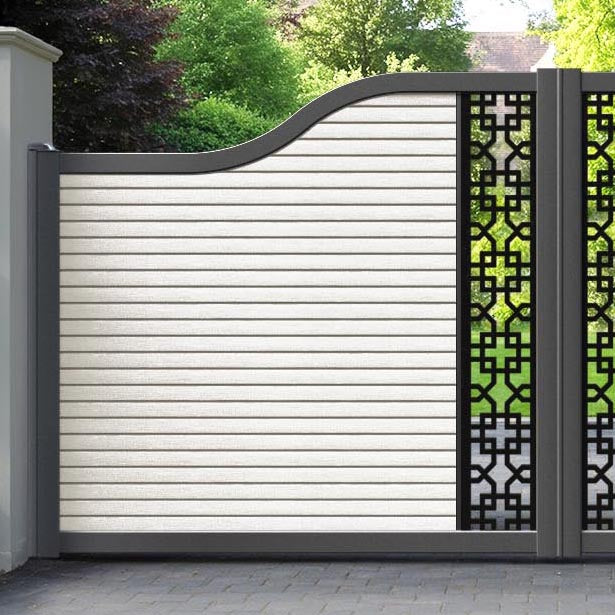 Hudson Zaria Curved Top Driveway Gate - Light Stone - Middle Screen