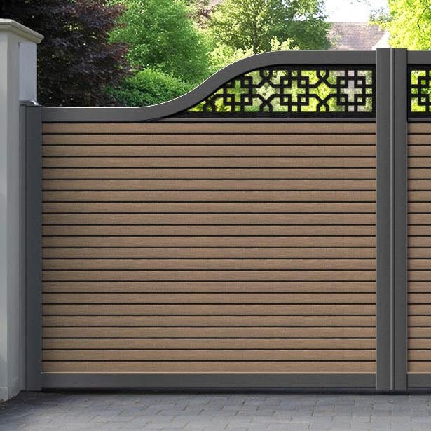 Hudson Zaria Curved Top Driveway Gate - Teak - Top Screen