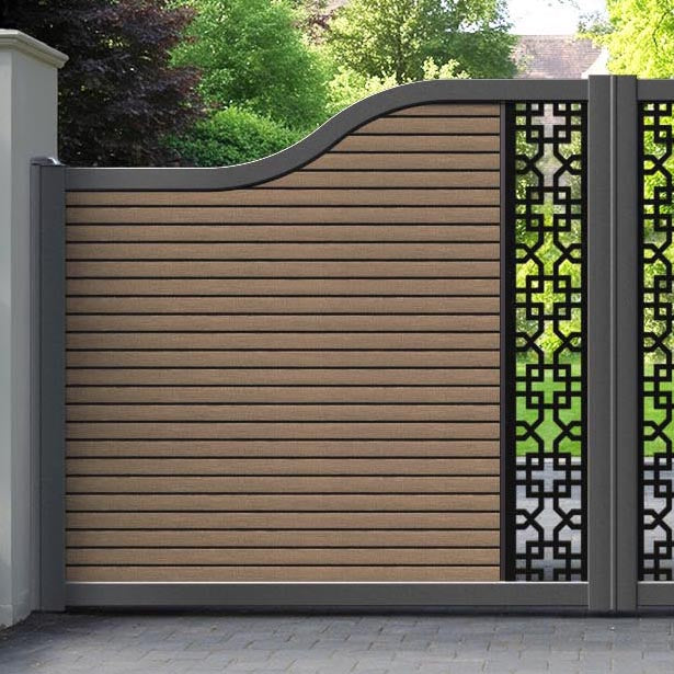 Hudson Zaria Curved Top Driveway Gate - Teak - Middle Screen