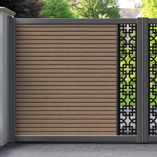 Hudson Zaria Straight Top Driveway Gate - Teak - Middle Screen