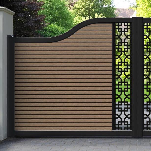 Hudson Zaria Curved Top Driveway Gate - Teak - Middle Screen