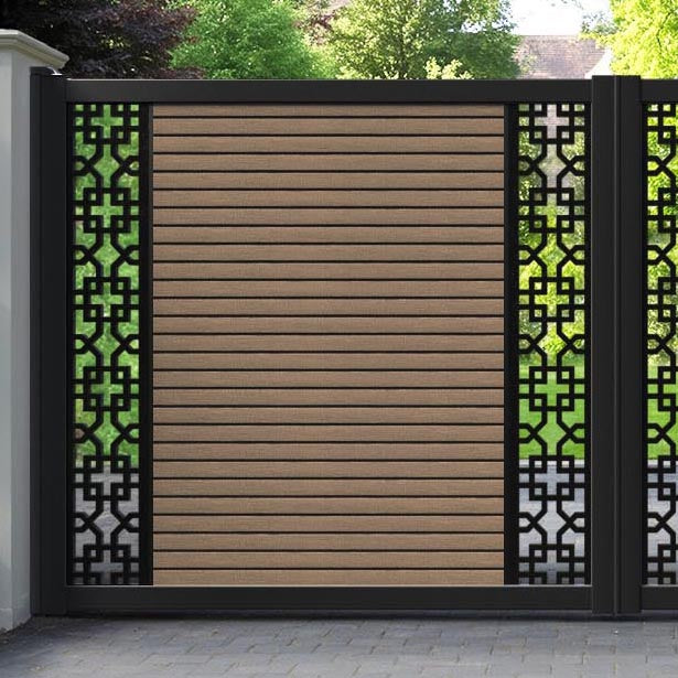 Hudson Zaria Straight Top Driveway Gate - Teak - Middle & End Screen