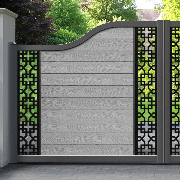 Classic Zaria Curved Top Driveway Gate - Light Grey - Middle & End Screen