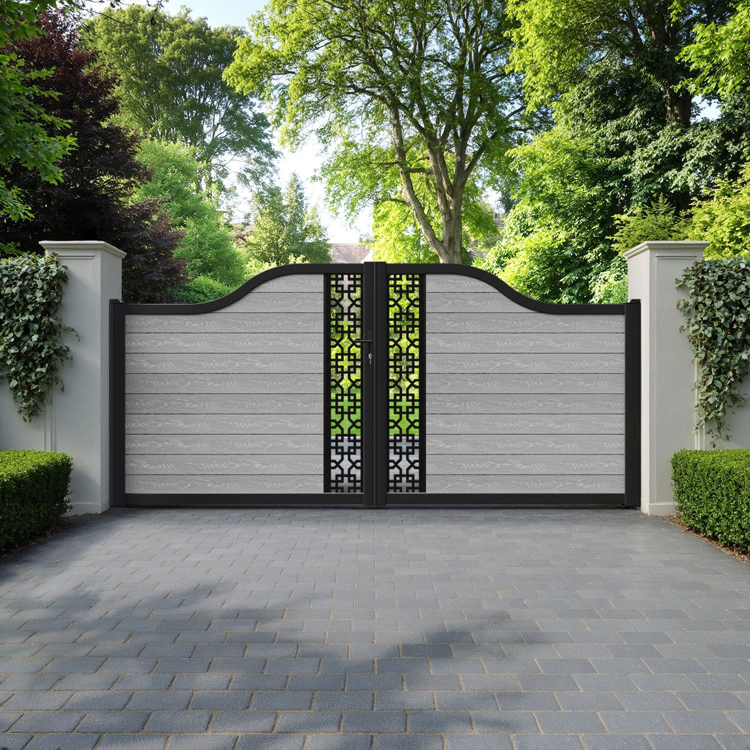 Classic Zaria Curved Top Driveway Gate - Light Grey - Middle Screen