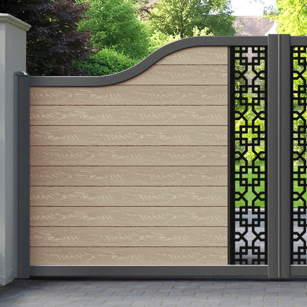 Classic Zaria Curved Top Driveway Gate - Light Oak - Middle Screen