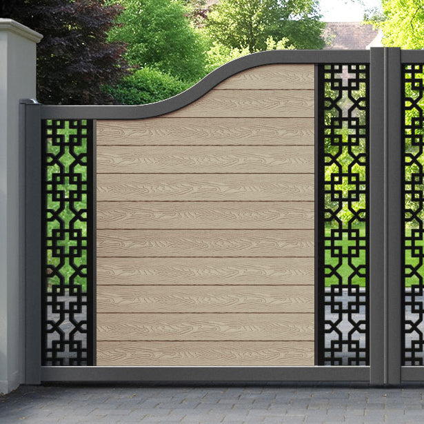Classic Zaria Curved Top Driveway Gate - Light Oak - Middle & End Screen