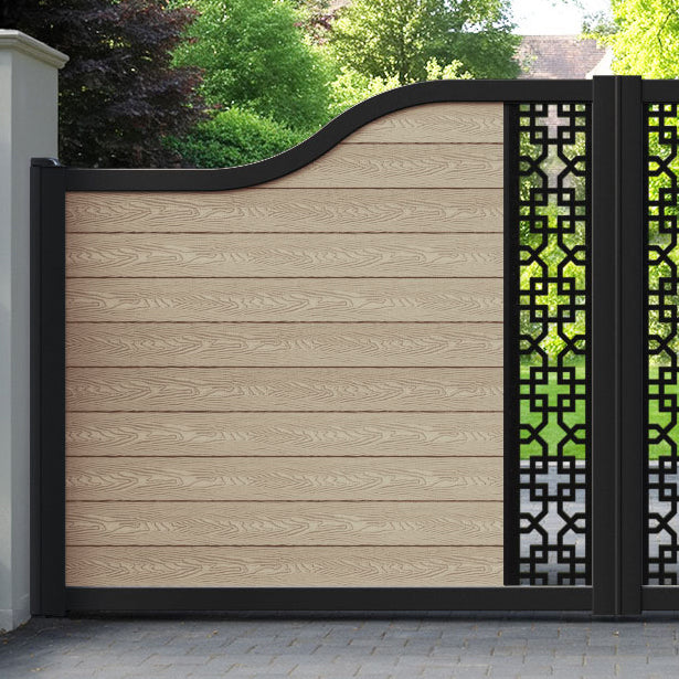 Classic Zaria Curved Top Driveway Gate - Light Oak - Middle Screen