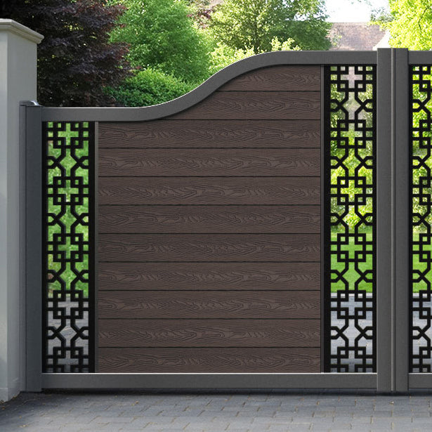 Classic Zaria Curved Top Driveway Gate - Mid Brown - Middle & End Screen