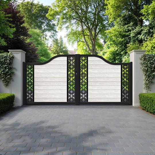 Classic Zaria Curved Top Driveway Gate - Light Stone - Middle & End Screen