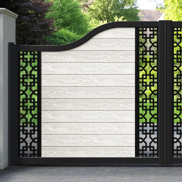 Classic Zaria Curved Top Driveway Gate - Light Stone - Middle & End Screen