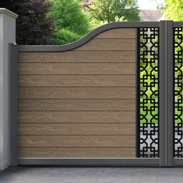 Classic Zaria Curved Top Driveway Gate - Teak - Middle Screen