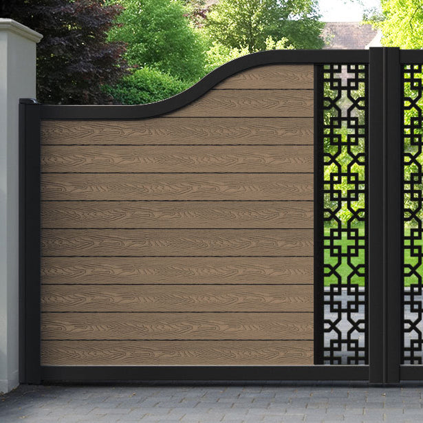Classic Zaria Curved Top Driveway Gate - Teak - Middle Screen