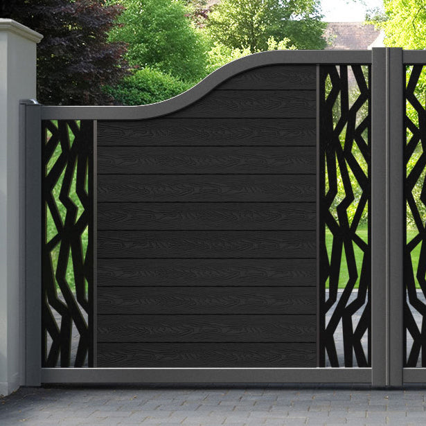 Classic Zenith Curved Top Driveway Gate - Black - Middle & End Screen