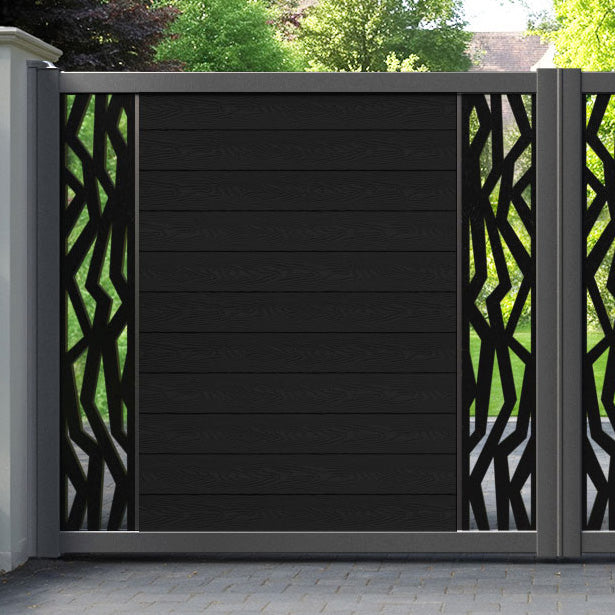 Classic Zenith Straight Top Driveway Gate - Black - Middle & End Screen