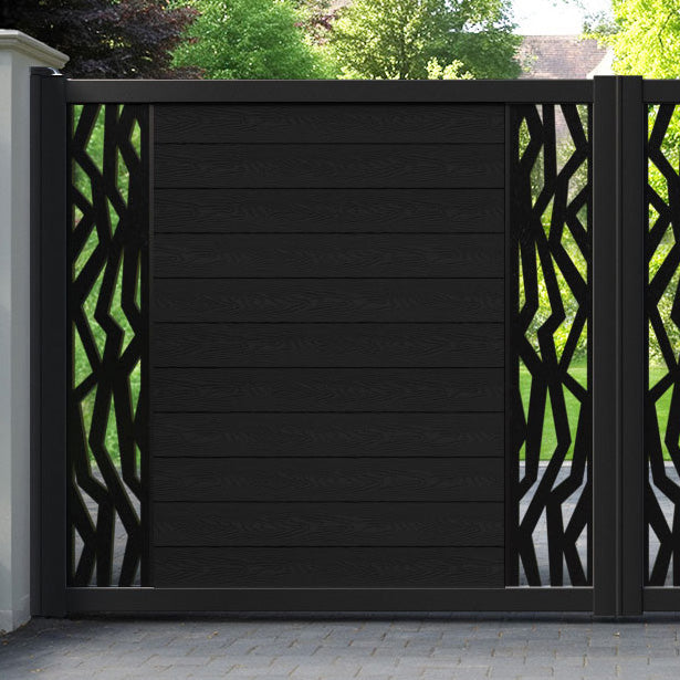 Classic Zenith Straight Top Driveway Gate - Black - Middle & End Screen
