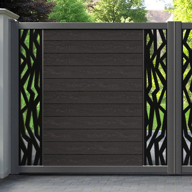 Classic Zenith Straight Top Driveway Gate - Dark Oak - Middle & End Screen