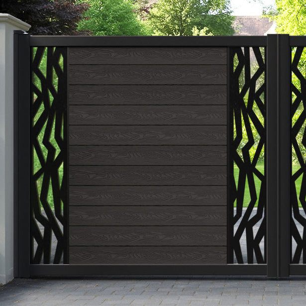 Classic Zenith Straight Top Driveway Gate - Dark Oak - Middle & End Screen