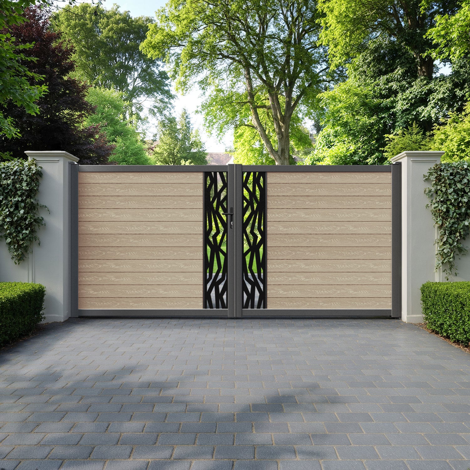Classic Zenith Straight Top Driveway Gate - Light Oak - Middle Screen