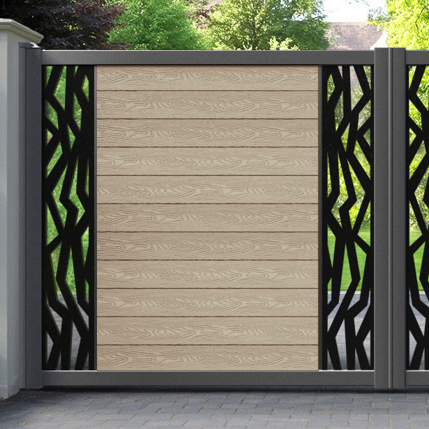 Classic Zenith Straight Top Driveway Gate - Light Oak - Middle & End Screen