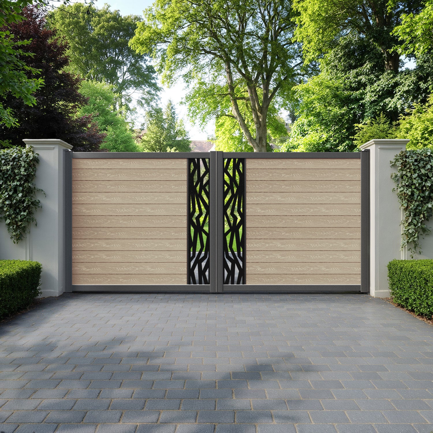 Classic Zenith Straight Top Driveway Gate - Light Oak - Middle Screen