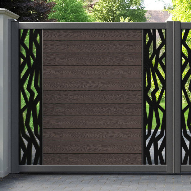 Classic Zenith Straight Top Driveway Gate - Mid Brown - Middle & End Screen