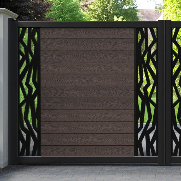 Classic Zenith Straight Top Driveway Gate - Mid Brown - Middle & End Screen
