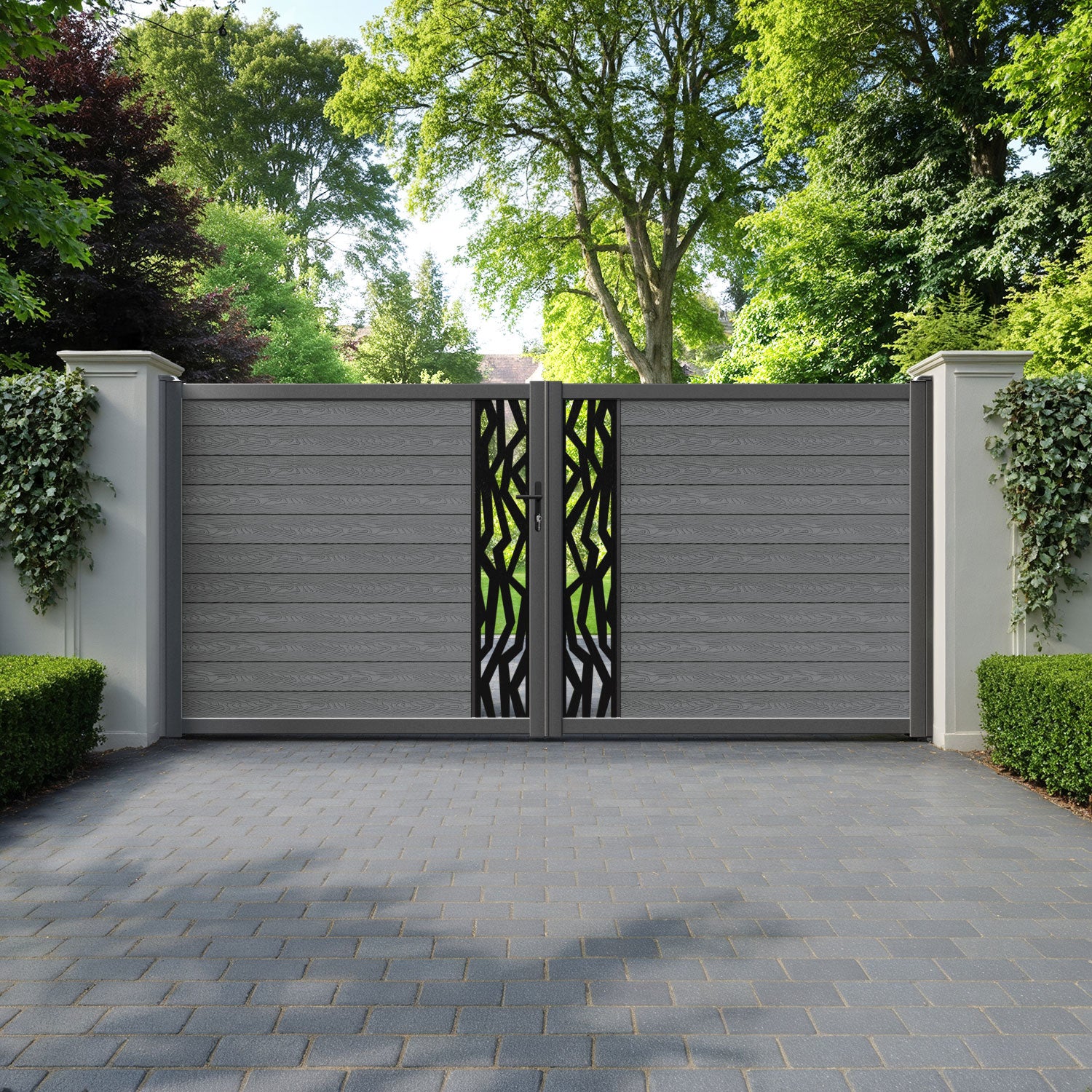 Classic Zenith Straight Top Driveway Gate - Mid Grey - Middle Screen