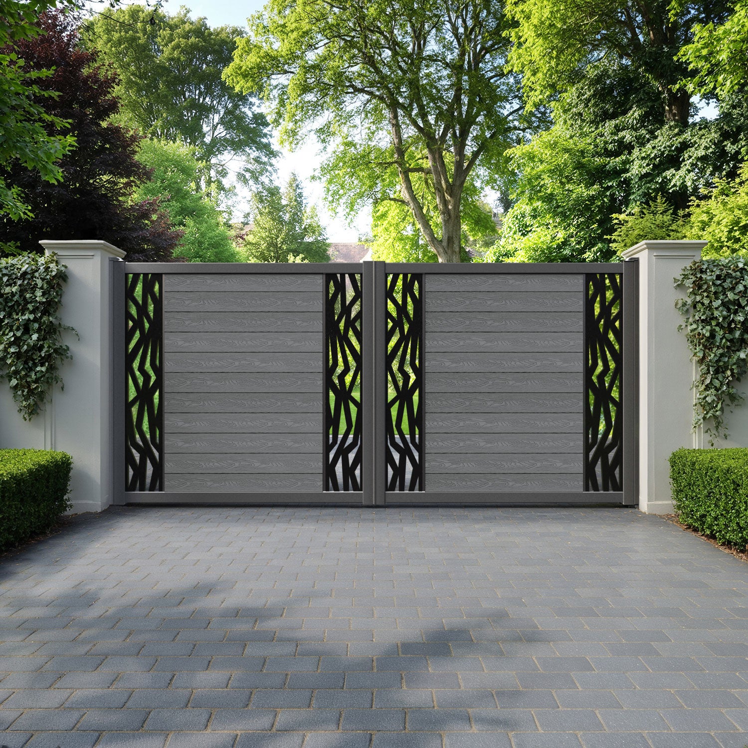 Classic Zenith Straight Top Driveway Gate - Mid Grey - Middle & End Screen