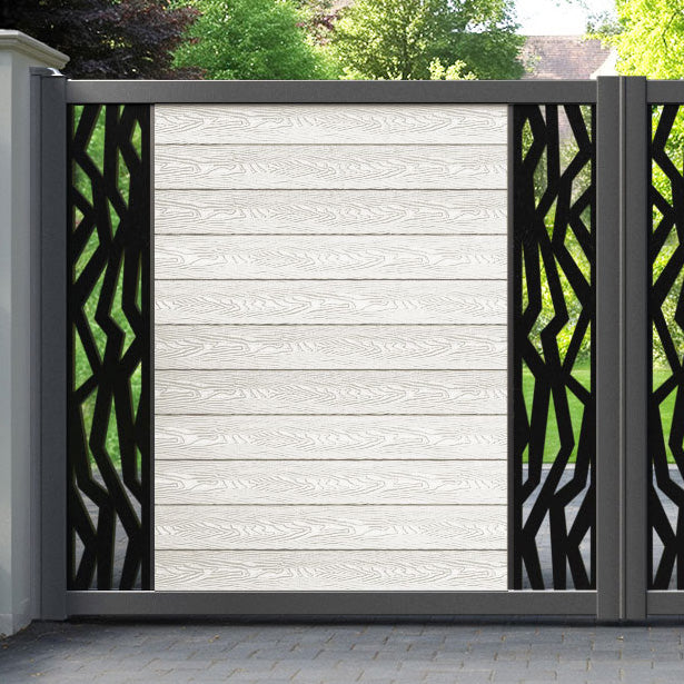 Classic Zenith Straight Top Driveway Gate - Light Stone - Middle & End Screen