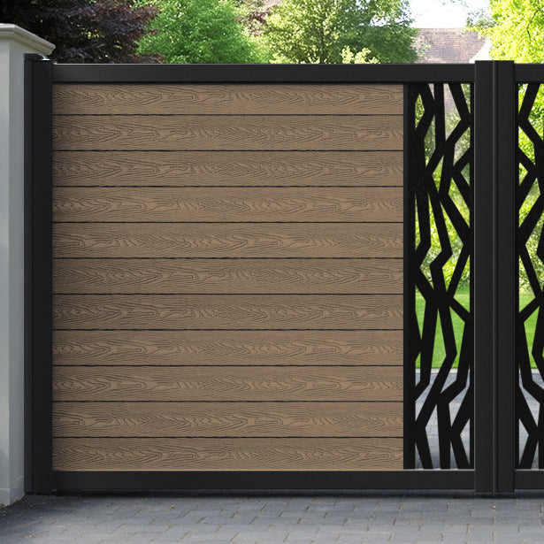 Classic Zenith Straight Top Driveway Gate - Teak - Middle Screen