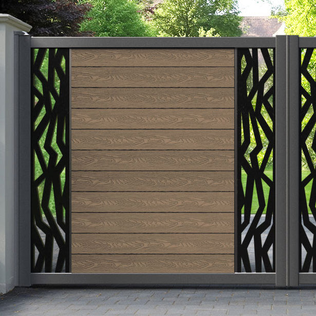 Classic Zenith Straight Top Driveway Gate - Teak - Middle & End Screen