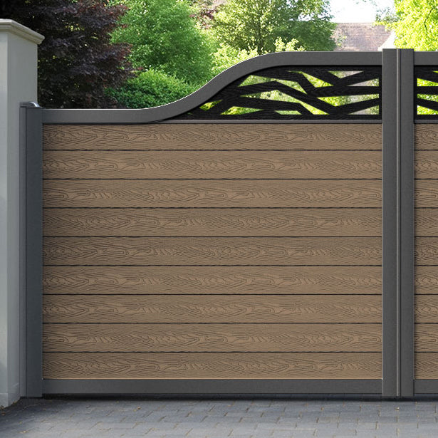 Classic Zenith Curved Top Driveway Gate - Teak - Top Screen
