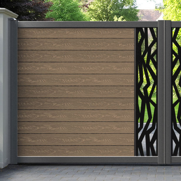 Classic Zenith Straight Top Driveway Gate - Teak - Middle Screen