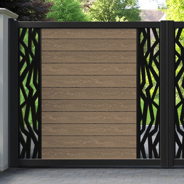 Classic Zenith Straight Top Driveway Gate - Teak - Middle & End Screen